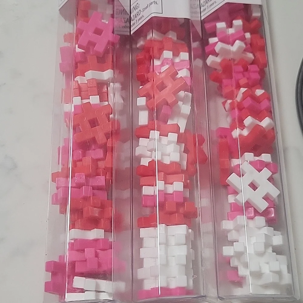 (3) Sets Of Ankyo Hash Tag  of Building Blocks Tube - Pink, White, Red 72 Count
